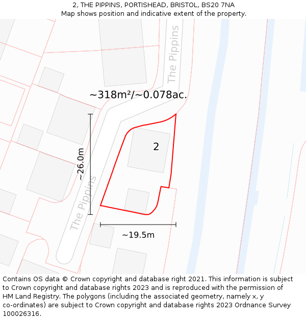 2, THE PIPPINS, PORTISHEAD, BRISTOL, BS20 7NA: Plot and title map