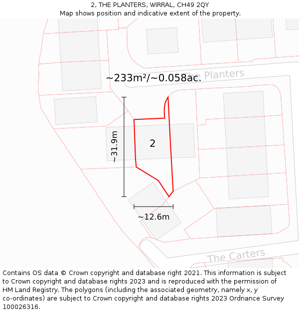 2, THE PLANTERS, WIRRAL, CH49 2QY: Plot and title map