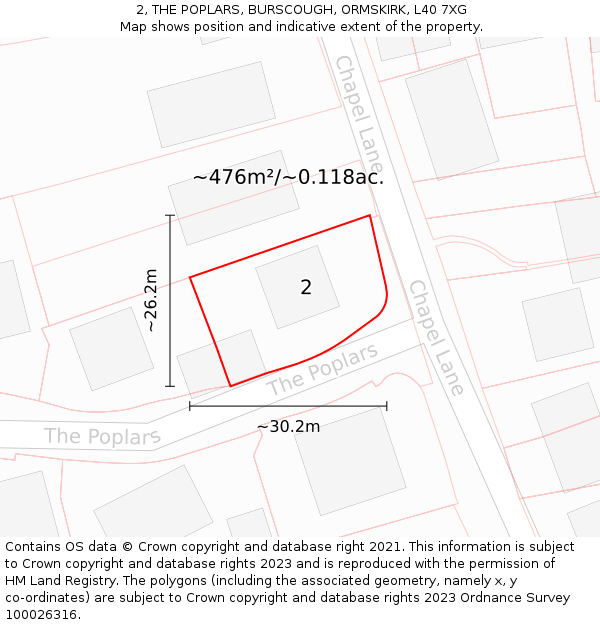 2, THE POPLARS, BURSCOUGH, ORMSKIRK, L40 7XG: Plot and title map