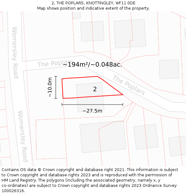 2, THE POPLARS, KNOTTINGLEY, WF11 0DE: Plot and title map