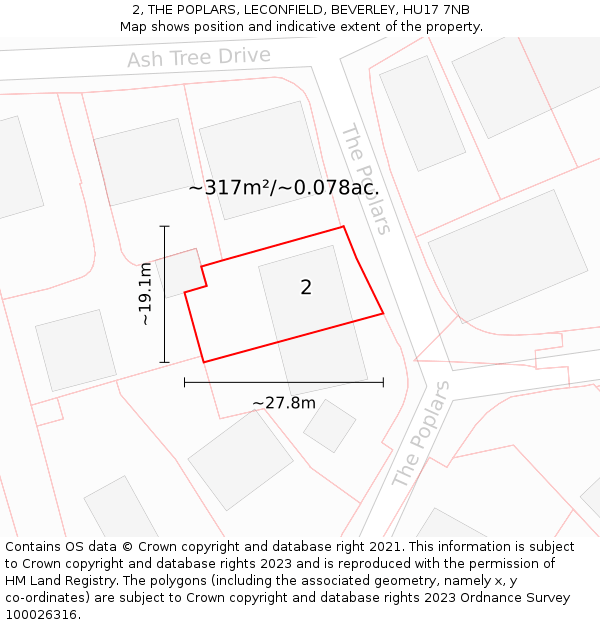 2, THE POPLARS, LECONFIELD, BEVERLEY, HU17 7NB: Plot and title map