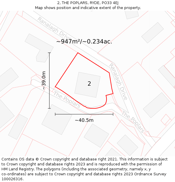 2, THE POPLARS, RYDE, PO33 4EJ: Plot and title map