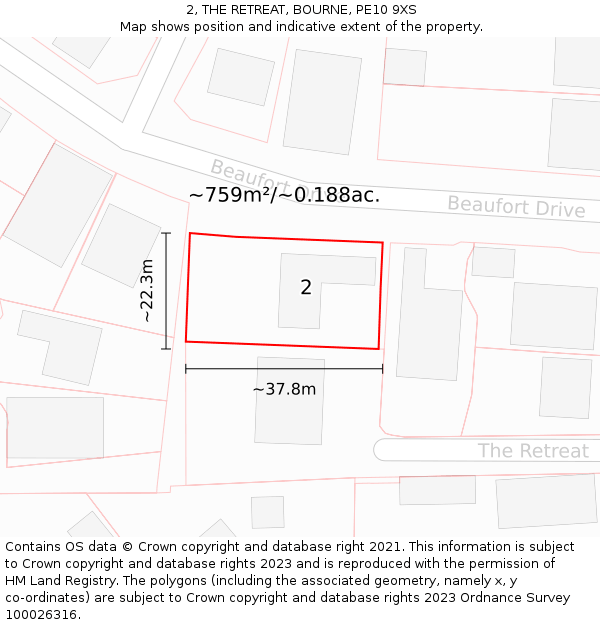 2, THE RETREAT, BOURNE, PE10 9XS: Plot and title map