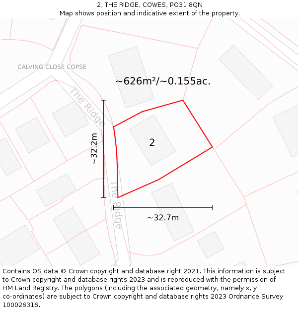 2, THE RIDGE, COWES, PO31 8QN: Plot and title map