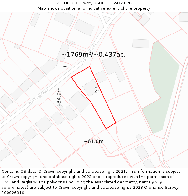 2, THE RIDGEWAY, RADLETT, WD7 8PR: Plot and title map