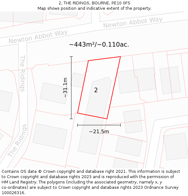 2, THE RIDINGS, BOURNE, PE10 0FS: Plot and title map