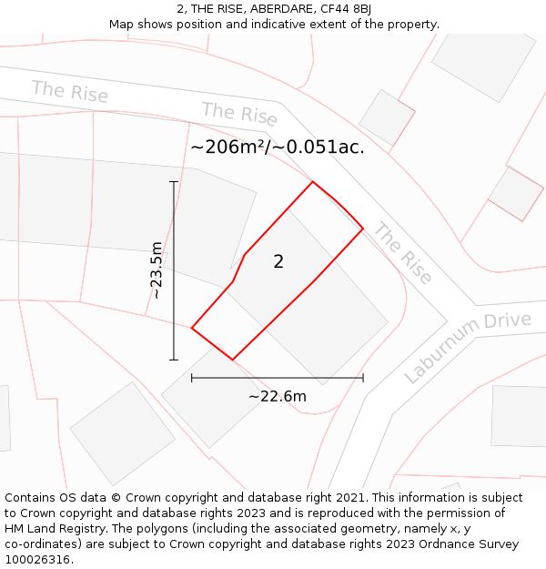 2, THE RISE, ABERDARE, CF44 8BJ: Plot and title map