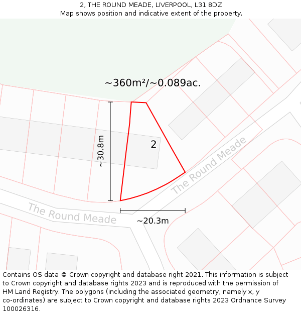 2, THE ROUND MEADE, LIVERPOOL, L31 8DZ: Plot and title map