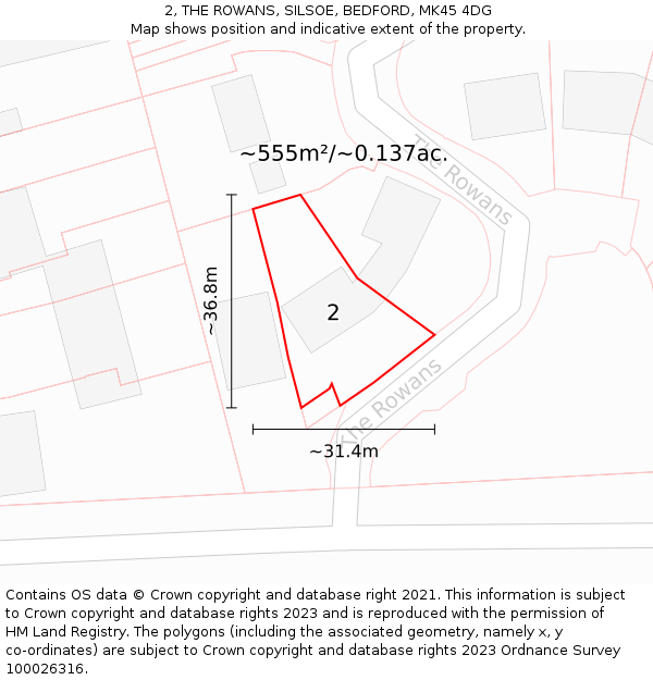 2, THE ROWANS, SILSOE, BEDFORD, MK45 4DG: Plot and title map