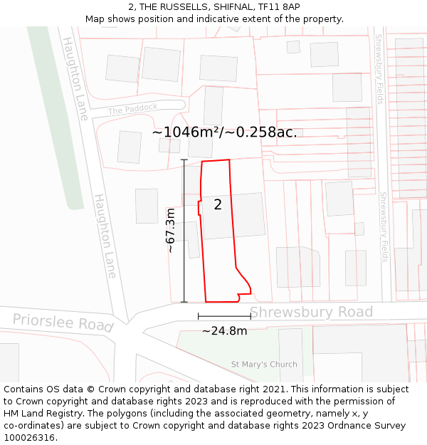 2, THE RUSSELLS, SHIFNAL, TF11 8AP: Plot and title map