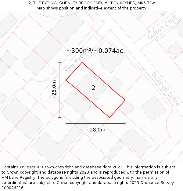 2, THE RYDING, SHENLEY BROOK END, MILTON KEYNES, MK5 7FW: Plot and title map