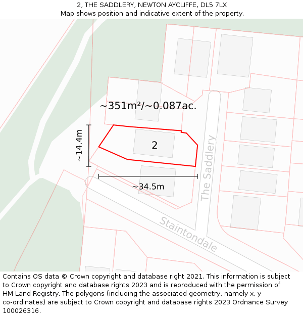 2, THE SADDLERY, NEWTON AYCLIFFE, DL5 7LX: Plot and title map