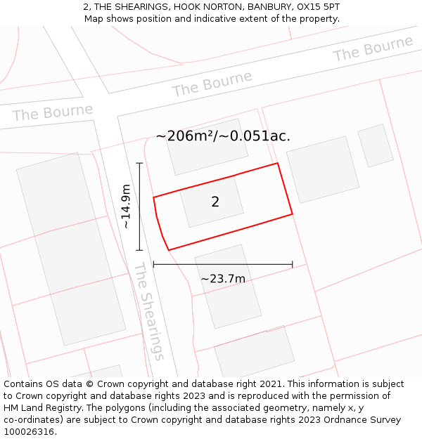 2, THE SHEARINGS, HOOK NORTON, BANBURY, OX15 5PT: Plot and title map