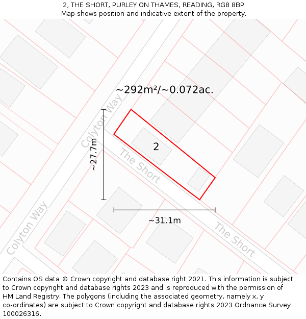 2, THE SHORT, PURLEY ON THAMES, READING, RG8 8BP: Plot and title map