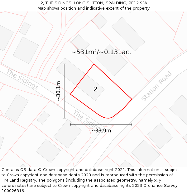 2, THE SIDINGS, LONG SUTTON, SPALDING, PE12 9FA: Plot and title map