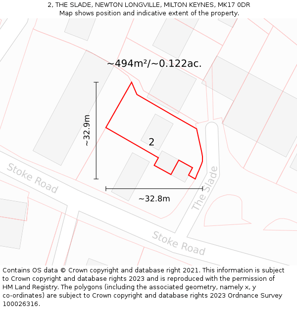 2, THE SLADE, NEWTON LONGVILLE, MILTON KEYNES, MK17 0DR: Plot and title map