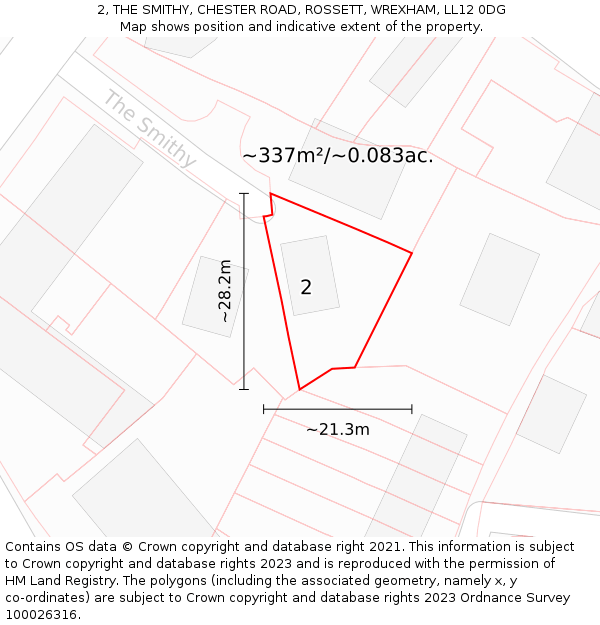 2, THE SMITHY, CHESTER ROAD, ROSSETT, WREXHAM, LL12 0DG: Plot and title map