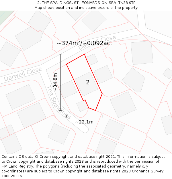 2, THE SPALDINGS, ST LEONARDS-ON-SEA, TN38 9TP: Plot and title map