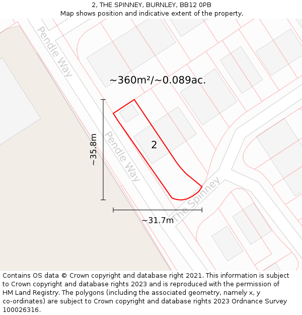 2, THE SPINNEY, BURNLEY, BB12 0PB: Plot and title map