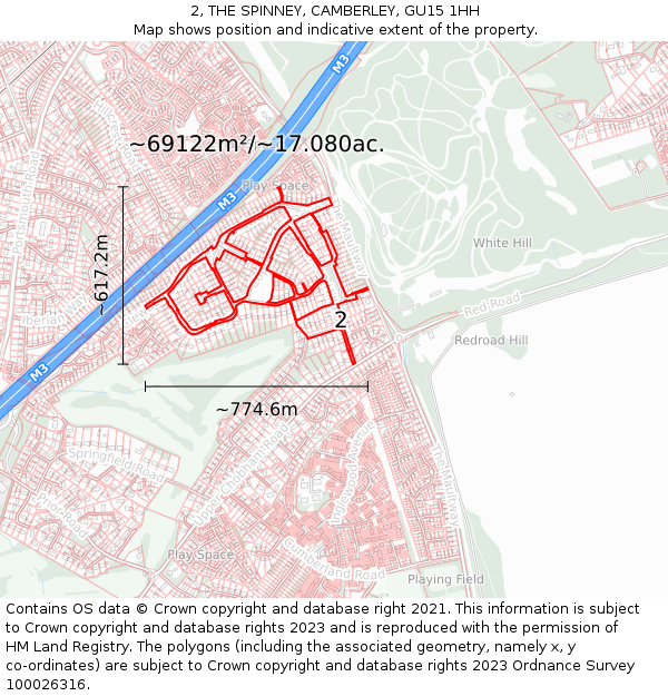 2, THE SPINNEY, CAMBERLEY, GU15 1HH: Plot and title map