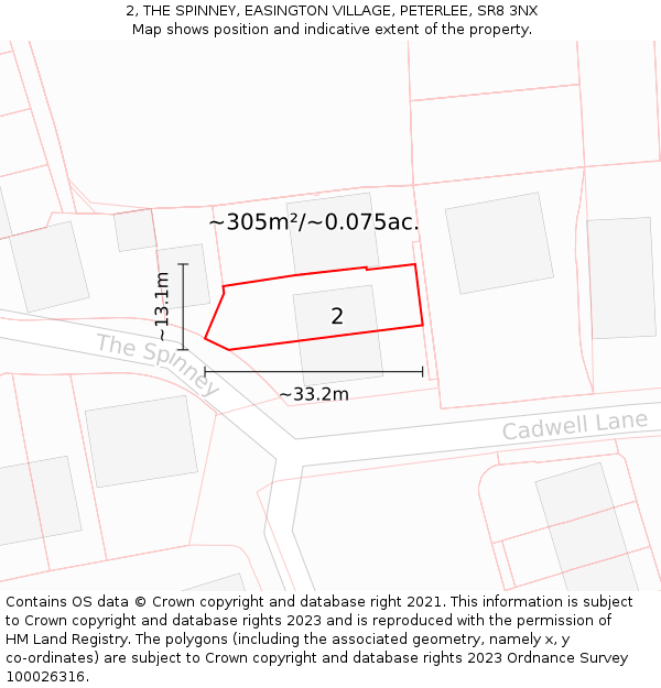 2, THE SPINNEY, EASINGTON VILLAGE, PETERLEE, SR8 3NX: Plot and title map