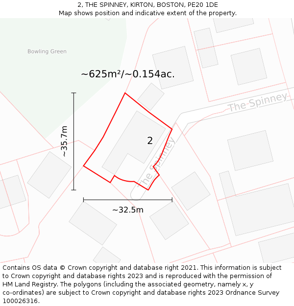 2, THE SPINNEY, KIRTON, BOSTON, PE20 1DE: Plot and title map