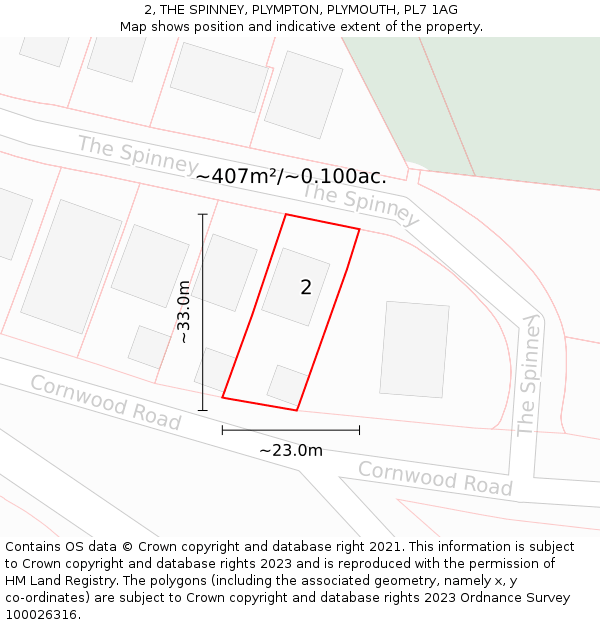 2, THE SPINNEY, PLYMPTON, PLYMOUTH, PL7 1AG: Plot and title map