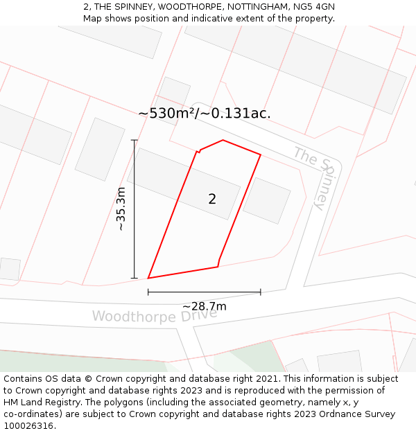 2, THE SPINNEY, WOODTHORPE, NOTTINGHAM, NG5 4GN: Plot and title map