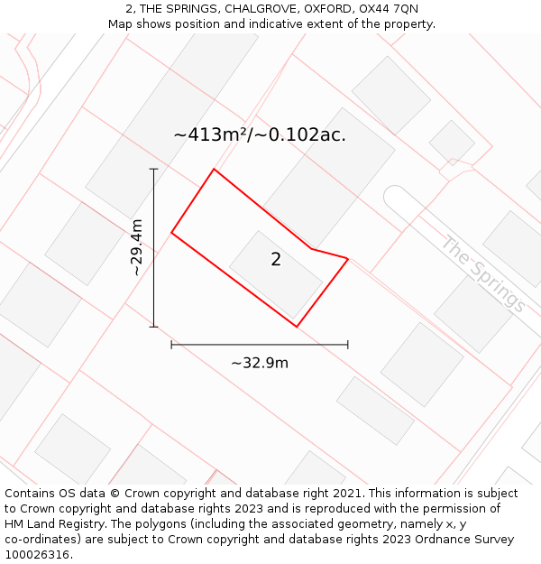 2, THE SPRINGS, CHALGROVE, OXFORD, OX44 7QN: Plot and title map