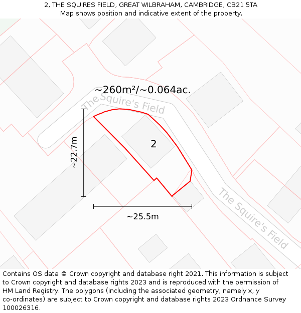 2, THE SQUIRES FIELD, GREAT WILBRAHAM, CAMBRIDGE, CB21 5TA: Plot and title map