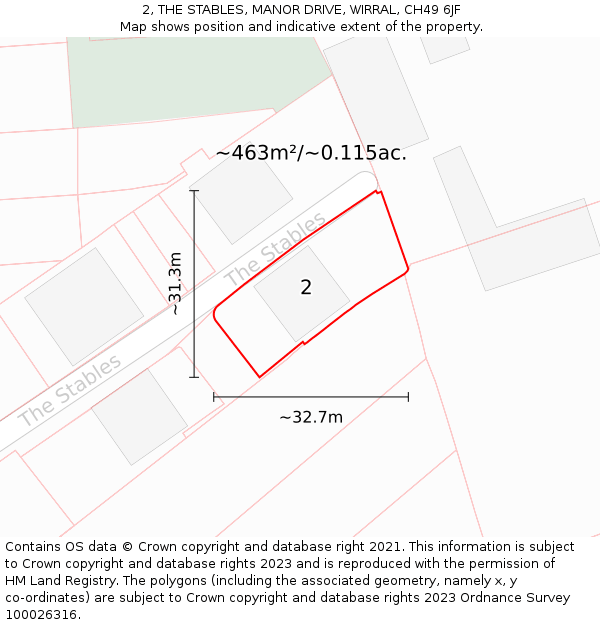 2, THE STABLES, MANOR DRIVE, WIRRAL, CH49 6JF: Plot and title map
