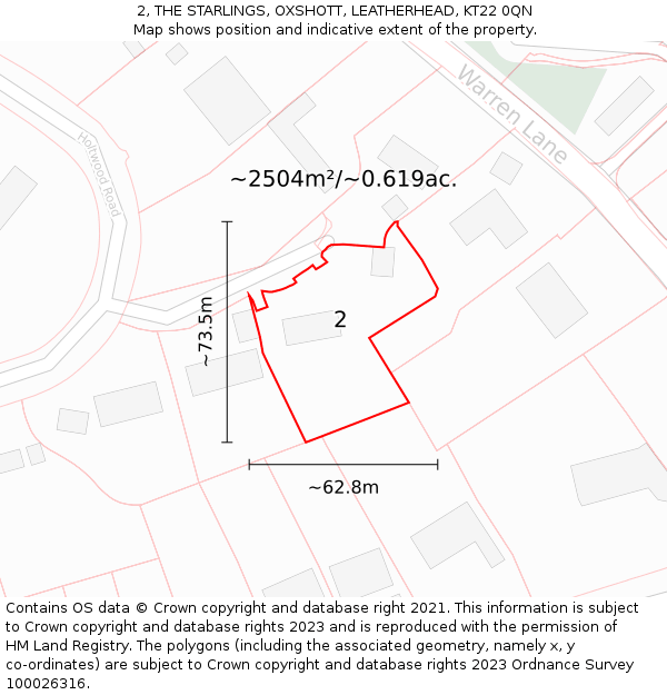 2, THE STARLINGS, OXSHOTT, LEATHERHEAD, KT22 0QN: Plot and title map