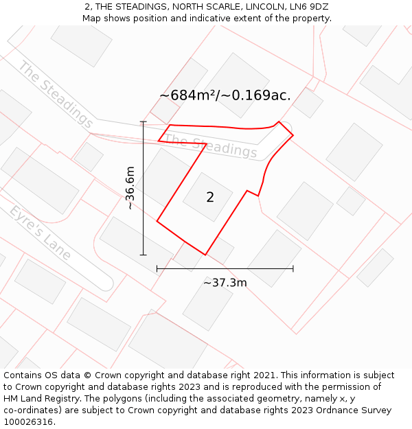 2, THE STEADINGS, NORTH SCARLE, LINCOLN, LN6 9DZ: Plot and title map