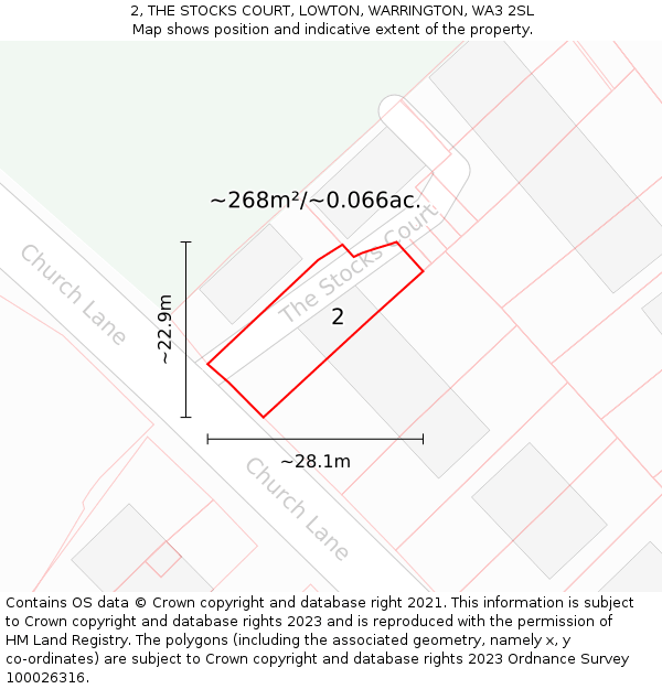 2, THE STOCKS COURT, LOWTON, WARRINGTON, WA3 2SL: Plot and title map