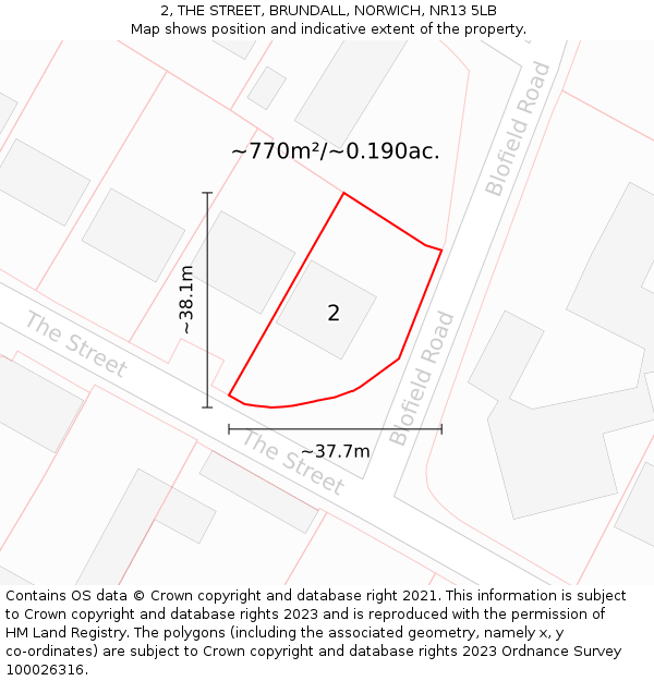 2, THE STREET, BRUNDALL, NORWICH, NR13 5LB: Plot and title map