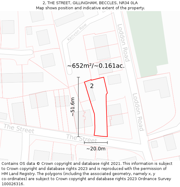 2, THE STREET, GILLINGHAM, BECCLES, NR34 0LA: Plot and title map