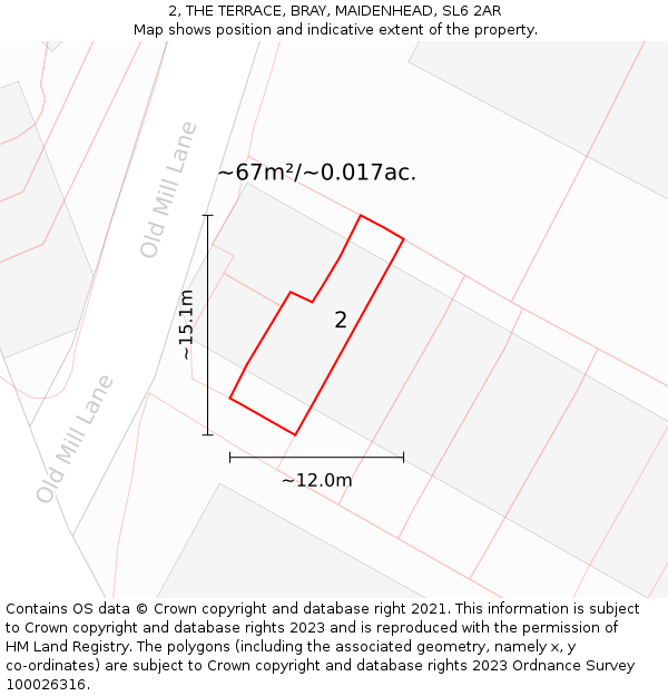 2, THE TERRACE, BRAY, MAIDENHEAD, SL6 2AR: Plot and title map