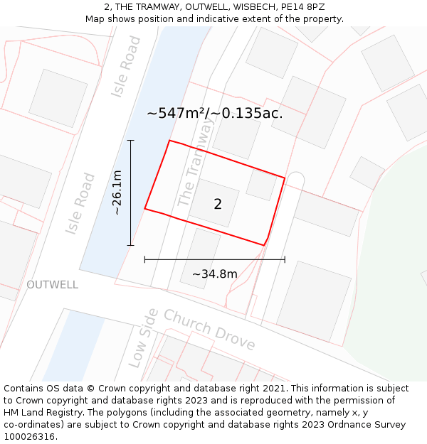 2, THE TRAMWAY, OUTWELL, WISBECH, PE14 8PZ: Plot and title map