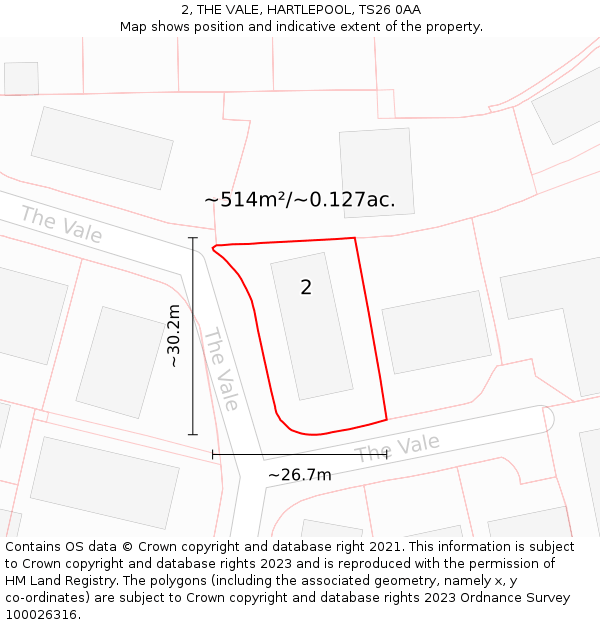 2, THE VALE, HARTLEPOOL, TS26 0AA: Plot and title map