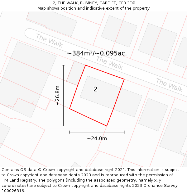 2, THE WALK, RUMNEY, CARDIFF, CF3 3DP: Plot and title map