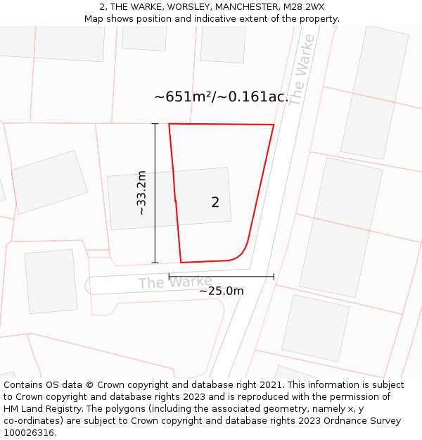 2, THE WARKE, WORSLEY, MANCHESTER, M28 2WX: Plot and title map