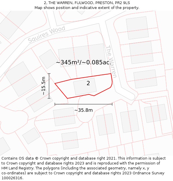 2, THE WARREN, FULWOOD, PRESTON, PR2 9LS: Plot and title map