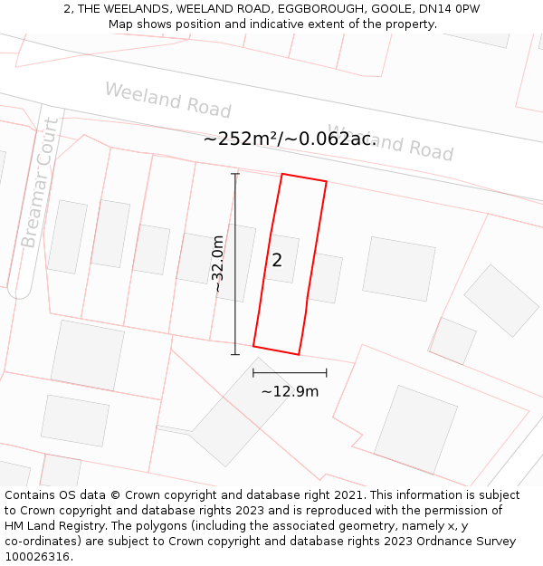 2, THE WEELANDS, WEELAND ROAD, EGGBOROUGH, GOOLE, DN14 0PW: Plot and title map