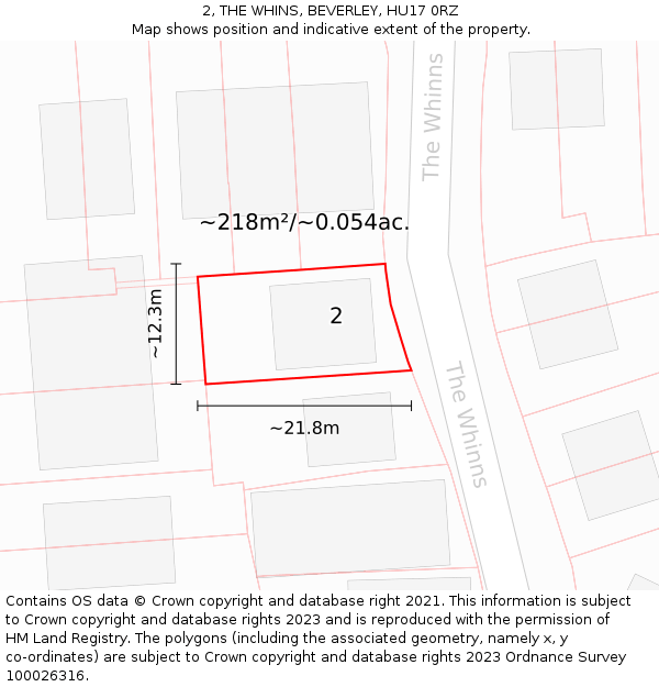 2, THE WHINS, BEVERLEY, HU17 0RZ: Plot and title map