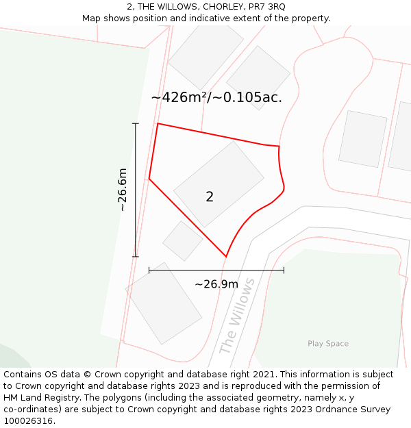 2, THE WILLOWS, CHORLEY, PR7 3RQ: Plot and title map