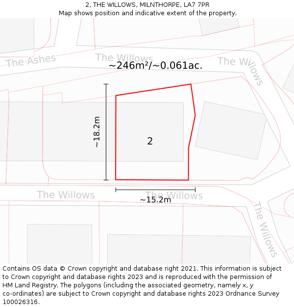 2, THE WILLOWS, MILNTHORPE, LA7 7PR: Plot and title map