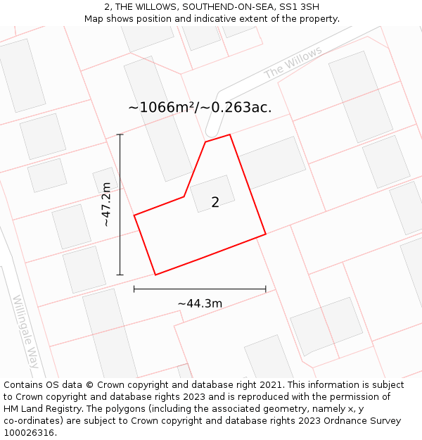 2, THE WILLOWS, SOUTHEND-ON-SEA, SS1 3SH: Plot and title map