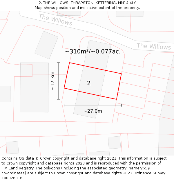 2, THE WILLOWS, THRAPSTON, KETTERING, NN14 4LY: Plot and title map