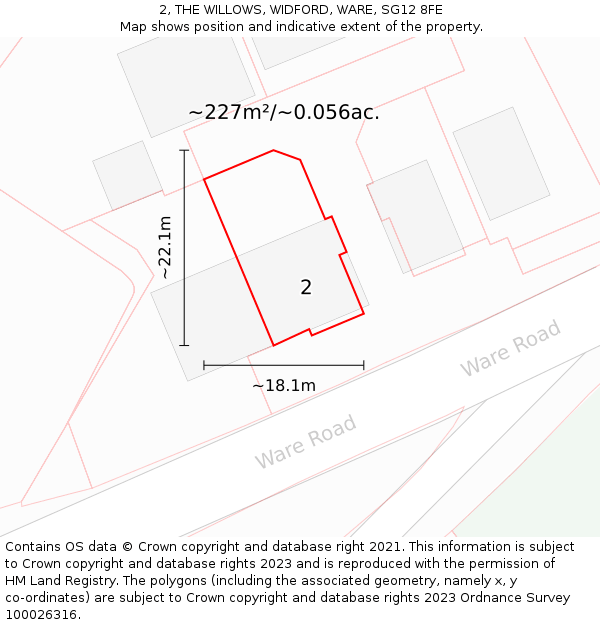 2, THE WILLOWS, WIDFORD, WARE, SG12 8FE: Plot and title map