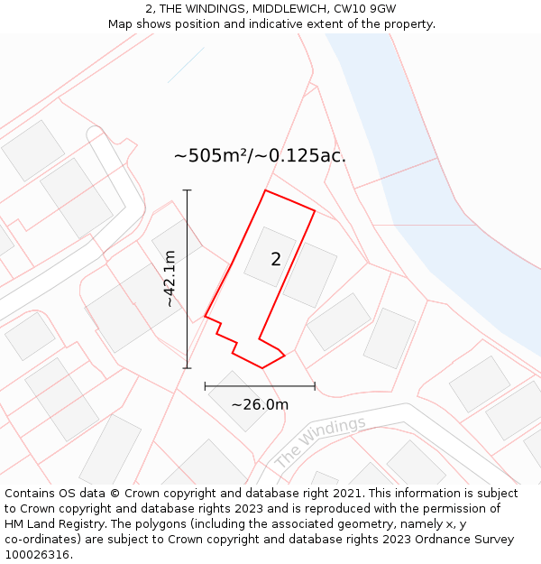 2, THE WINDINGS, MIDDLEWICH, CW10 9GW: Plot and title map